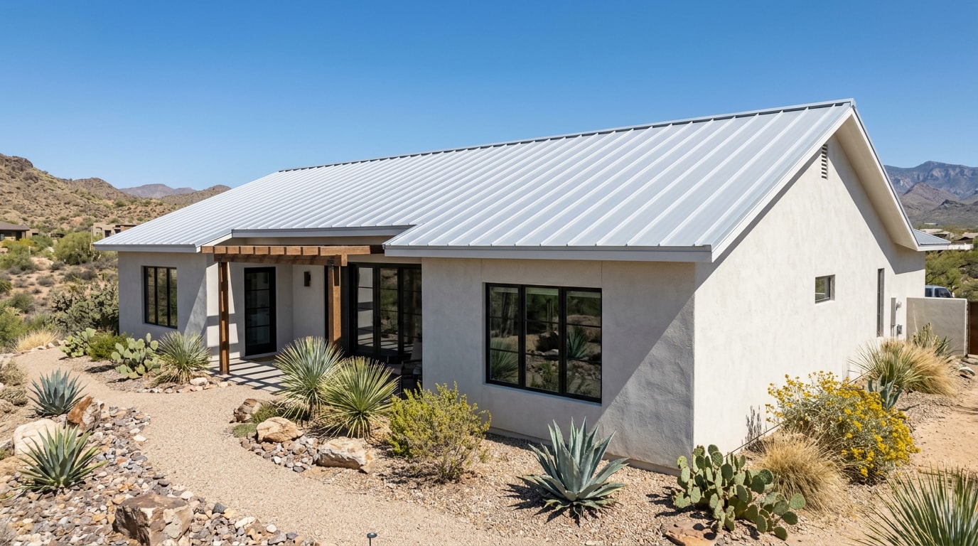 Finished standing seam metal roof installation on a desert home in Brawley, CA Finished standing seam metal roof installation on a desert home in Brawley, CA