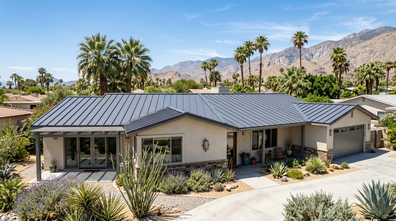 Standing seam metal roof on a desert home in Thousand Palms, CA