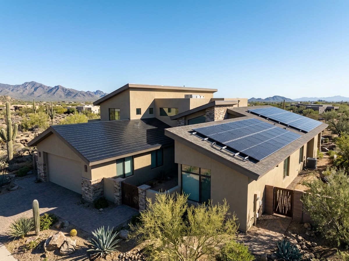 Comparison infographic showing solar roofing shingles versus traditional solar panels for cost, aesthetics, and efficiency